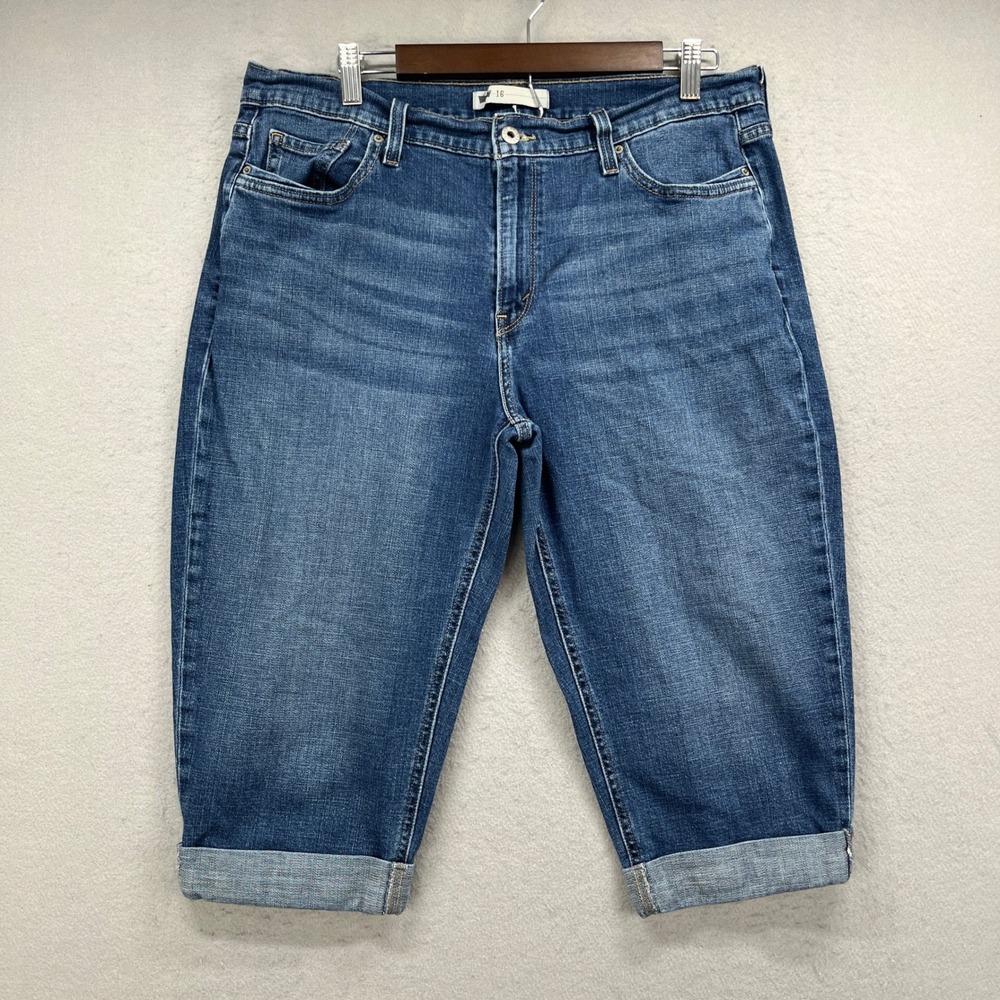 Levis Capri Jeans Womens 16 Blue Denim Cuffed Stretch Casual Everyday Preppy